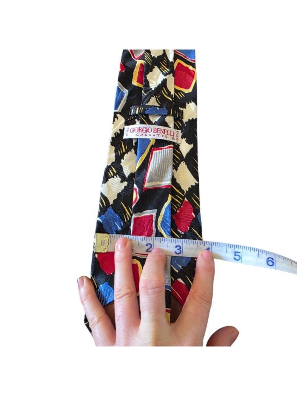 Giorgio Benelli Cravatte 100% Silk Tie Italy Abstract Geometric Red Necktie Vtg - Picture 12 of 13
